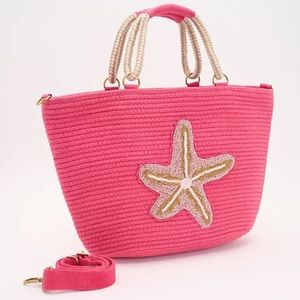 America & Beyond embellished jute starfish bag pink